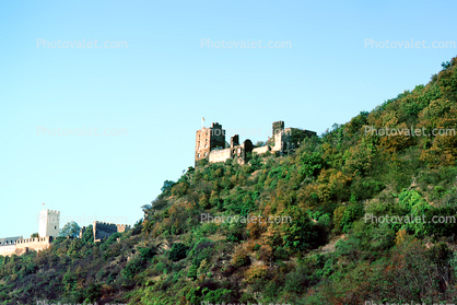 Castle, Village, Town, Hilltop, Mountains, Rhine River Gorge, (Rhein), Rhine River