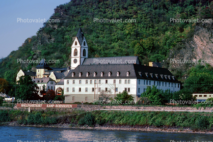 Wallfahrtsort, Kamp-Bornhofen, Church, Houses, Village, Town, Hill, Mountain, Rhine River Gorge, (Rhein), Rhine River