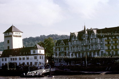 dock, Homes, Houses, Village, Town, Hill, Mountain, Rhine River, (Rhein)