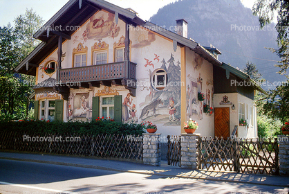 Home, House, Little Red Riding Hood, Painting, Fairytale, L?ftlmalerei, Wall Art, Luftlmalerei, wall-painting, Oberammergau, Bavaria, Garmisch-Partenkirchen