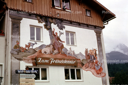 Zum Franziskaner, Mittenwald, L?ftlmalerei, Fairytale, Wall Art, Luftlmalerei, wall-painting