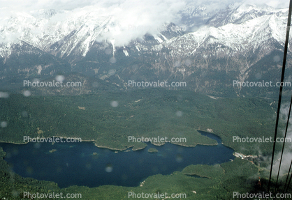 Lake, Forest, Mountains, Alps, Snow, Ice, Zugspitze