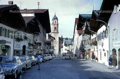 Cars, buildings, road, tower, Zugspitze