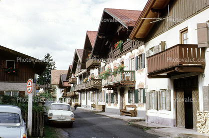 Cars, road, street, homes, buildings, balcony, Garmisch, Garmisch-Partenkirchen, Bavaria