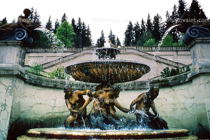 Water Fountain, aquatics, Statue, Stairs, Steps, Trees, Linderhof Palace, Schloss, Museum, Ettal, Bavaria