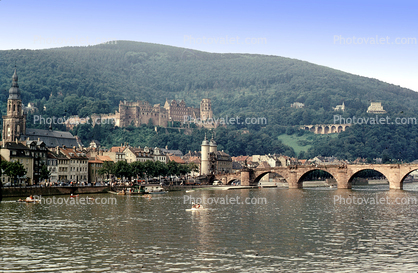 Heidelberg Castle, Karl Theodor Bridge, Alte Br?cke, Neckar River, Schloss, mountains