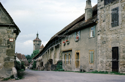 Town Wall, Tower, Rothenburg ob der Tauber, Bavaria, Middle Franconia, Ansbach, June 1962