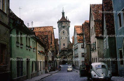 Clock Tower, Homes, Houses, Rothenburg ob der Tauber, Bavaria, Middle Franconia, Ansbach, June 1962, 1960s