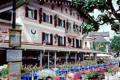 Biergarten, Building, Cafe, Garmisch, Bavaria, June 1979, 1970s