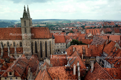 Saint Jakobs?s Cathedral, Town, Red Rooftops, Homes, Houses, Buildings, Cathedral, Church, Rothenburg ob der Tauber, Bavaria, Middle Franconia, Ansbach