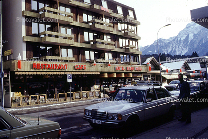 Restaurant, Cafe, Building, Mercedes Benz, car, vehicle, automobile