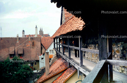 Town Wall, Walkway, Red Rooftops, Rothenburg ob der Tauber, Bavaria, Middle Franconia, Ansbach