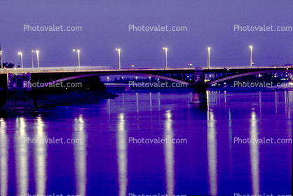 Street Lights reflecting in the Danube River, Budapest, Twilight, Dusk, Dawn