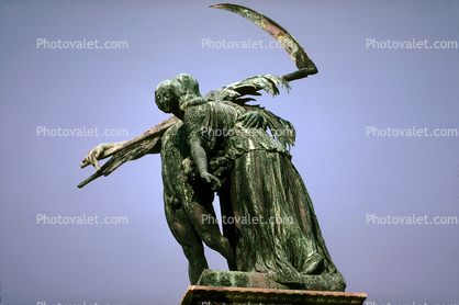 Grim Reaper, Woman Statue, scythe, Millennium Monument, Bronze, Heroes Square, Budapest