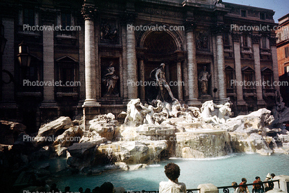 Trevi Fountain, Rome, Fontana di Trevi, Palazzo Poli, Palace, 1950s