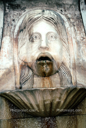Rome, statue, statuary, Fountain, water, aquatics, face, spooky, scary, fear, mouth