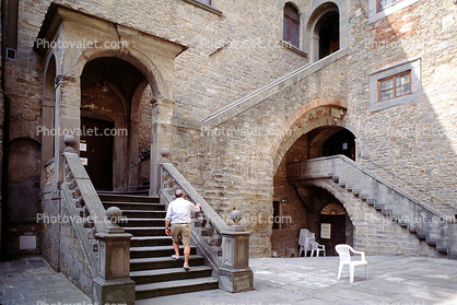 Stairs, steps, building, castle, Cortona, Arezzo, Tuscany, Italy