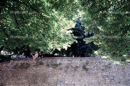 Girl, wall, trees, Spoleto, Perugia, Umbria