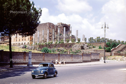 Minicar, ruins, building, microcar