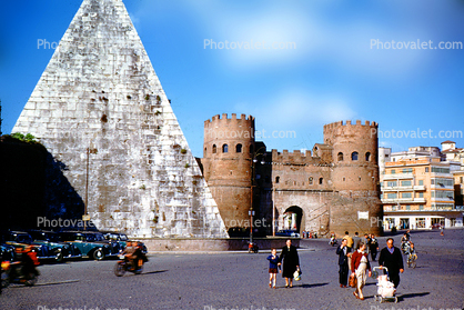 The Pyramid of Cestius, Porta San Paolo, castle, turret, parapet