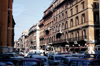 buildings, crowded street, cars