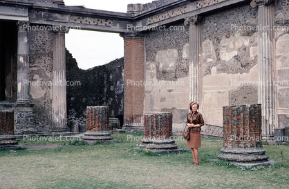 Ruins, columns, woman, 