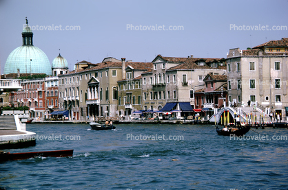 Grand Canal, gondola, boats, buildings, Waterway, July 1968, 1960s