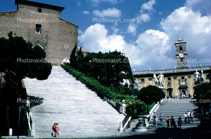 Palace, Statues, Capitoline Hill, Steps, Stairs, Clock Tower, Building, Cordonata, Rome