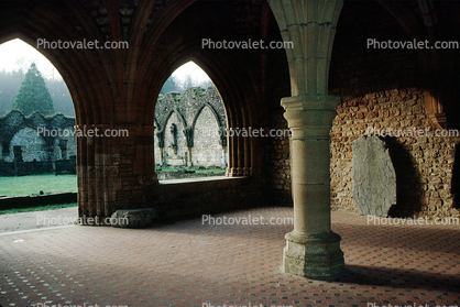 Columns inside an empty Room, ruin, brick, floor, courtyard