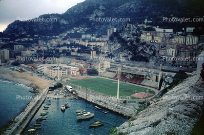 Soccer Stadium, Harbor, Port of Fontvieille, Mediterranean Sea, 1950s
