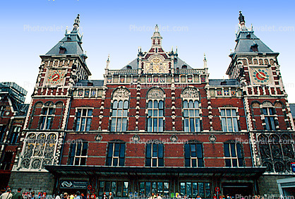 Amsterdam Central Station, Centraal Station, Building, Brick, Red, Clock Towers, Amsterdam