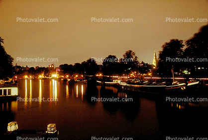 Canal, Boat, Docks, Night, Nighttime, Amsterdam