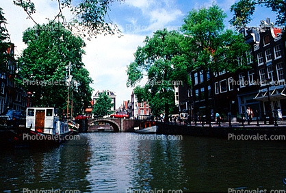 Canal, Boat, Waterway, Trees, Homes, Houses, Amsterdam