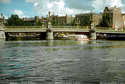 Bridge, Sightseeing Boat, Buildings, Amsterdam, 1950s