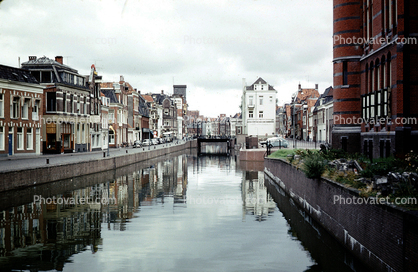 Canal, Waterway, buildings, Groningen, September 1959, 1950s
