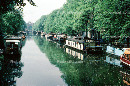 Houseboats, Floating Homes, Trees, Canal, Waterway, Reflection, Amsterdam