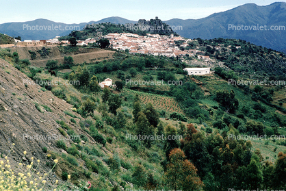 Town, Village, Mountains, trees, Ronda