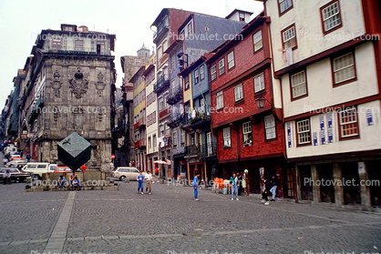 Buildings, cobblestone street, cube, Porto