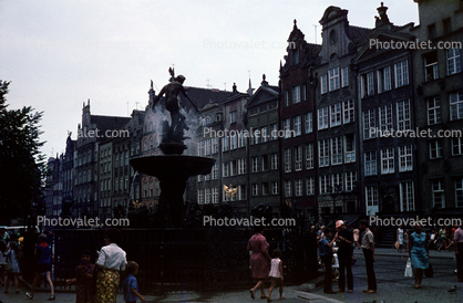 Water Fountain, aquatics, Statue of Neptune 1633, Gdansk, Danzig, August 1972, 1970s