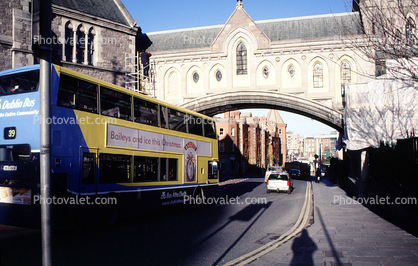 doubledecker bus, arch bridge, Dublin