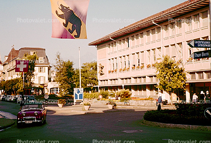 Bear Flag, Car, Street, Interlaken, Switzerland, 1950s
