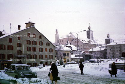 Winter, Snow, Buildings, Grindelwald, Switzerland, 1950s