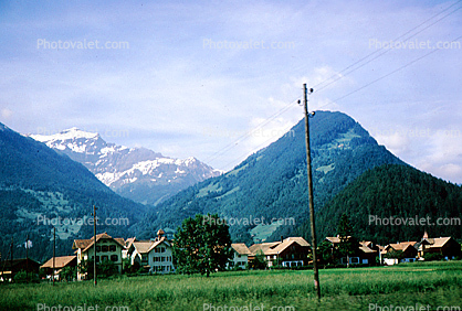 Hills, Mountains, Homes, Houses, Buildings, Interlaken, Switzerland, 1950s
