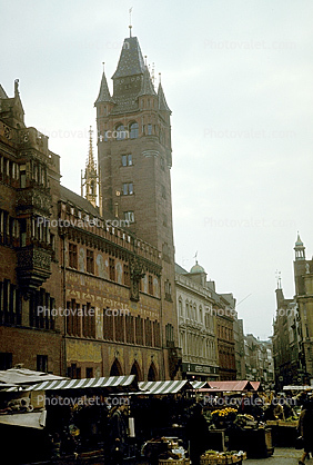 Town Hall on Marketplace, Rathaus, Building, Tower, Basel, Switzerland, 1950s