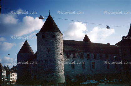 Turret, Castle, Switzerland, Tower, 1950s