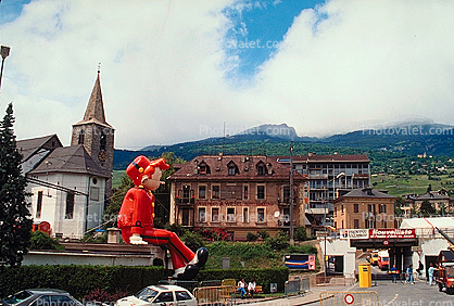 Balloon Boy, buildings, Saint Catherine's church, Sierre, Valais, Switzerland