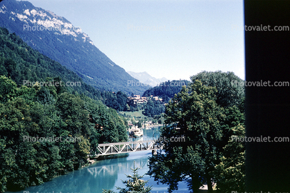 River, Bridge, Trees, Mountains, Forest, Interlaken, Switzerland