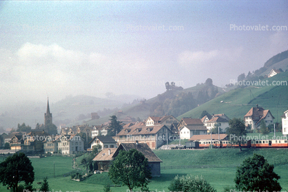 Village, buildings, houses, homes, church, Switzerland
