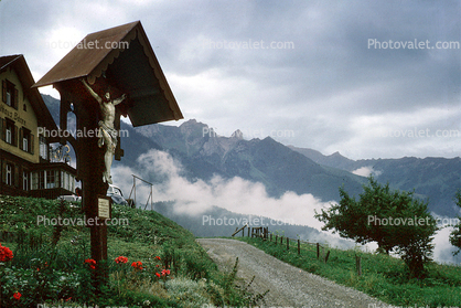 Jesus Christ Shrine, Road, Mountains, Valduz, Leichtenstein, Switzerland