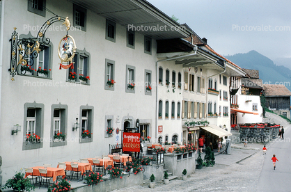 Hostellerie Saint Georges, Sidewalk Cafe, Buildings, Gruyere, Switzerland